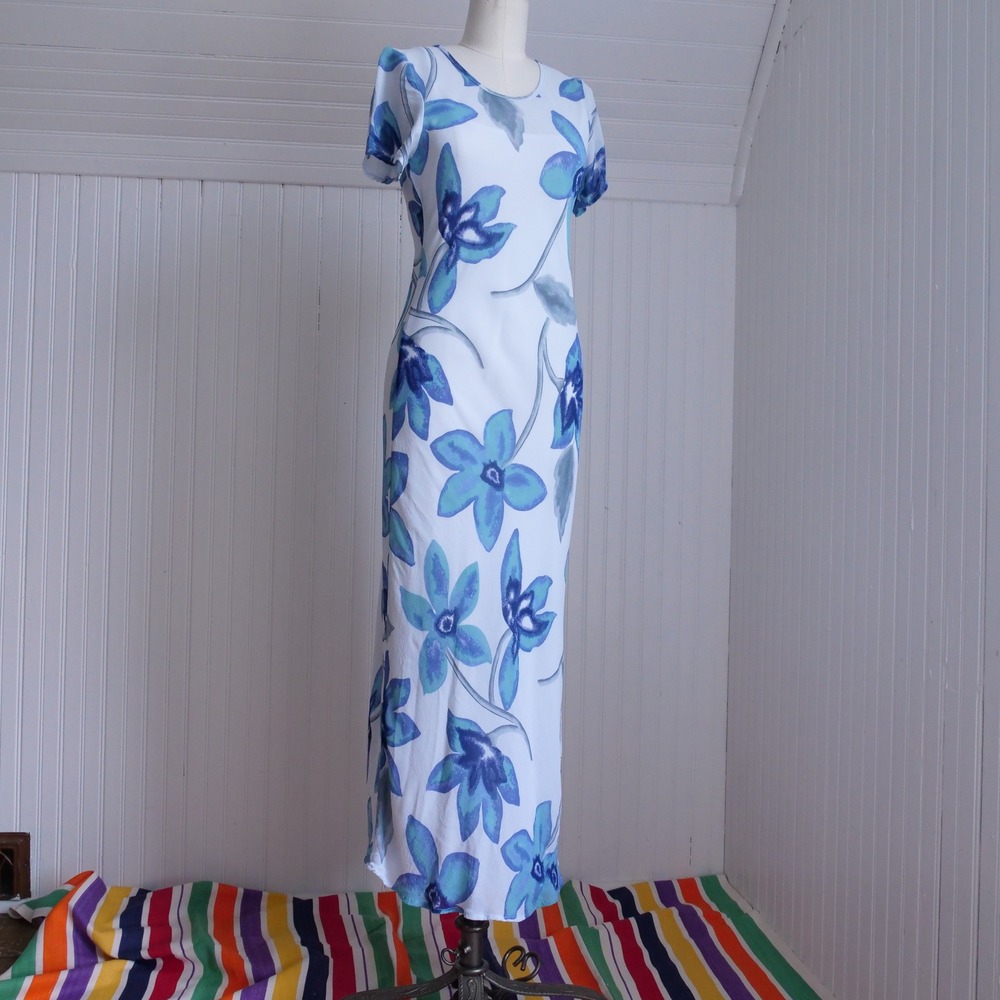 Vintage 90s/Y2K Ouzo floral‎ print bias cut rayon midi dress with slip